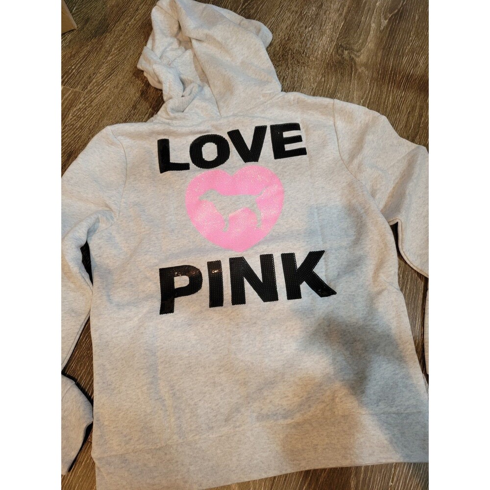 VS PINK HOODIE FULL ZIP BLING GREY ORIGINALS xl